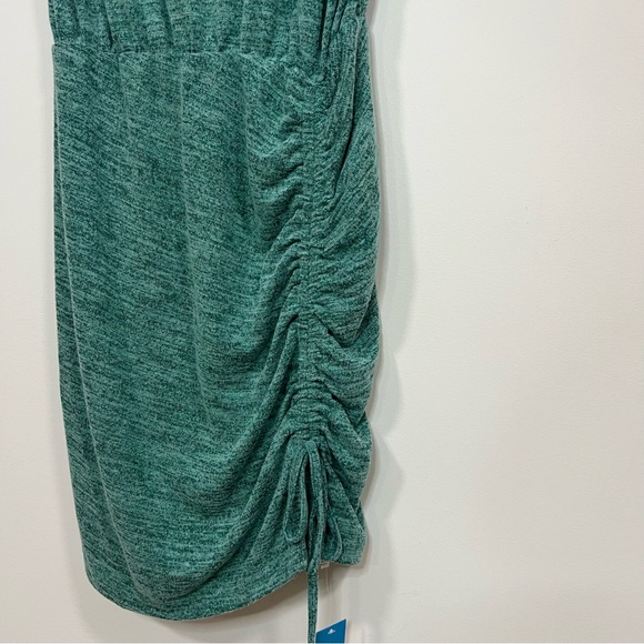 Teal Gathered Midi Dress Ruched Side Short Sleeve Soft Touch Oversized Small - Picture 4 of 10